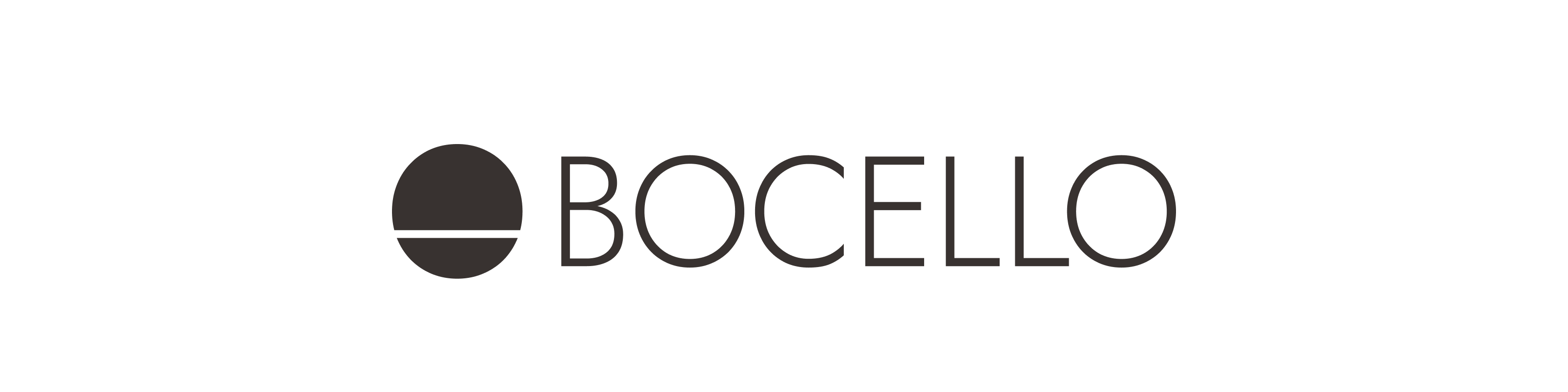Bocello name and logo, a circle with a horizontal line through the lower half.
