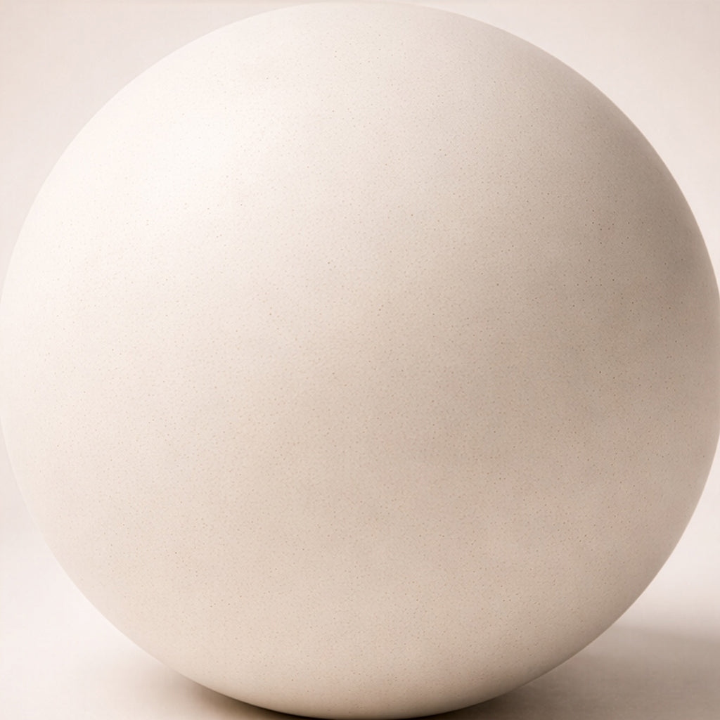 Matte off-white ceramic sphere with a softly textured surface.